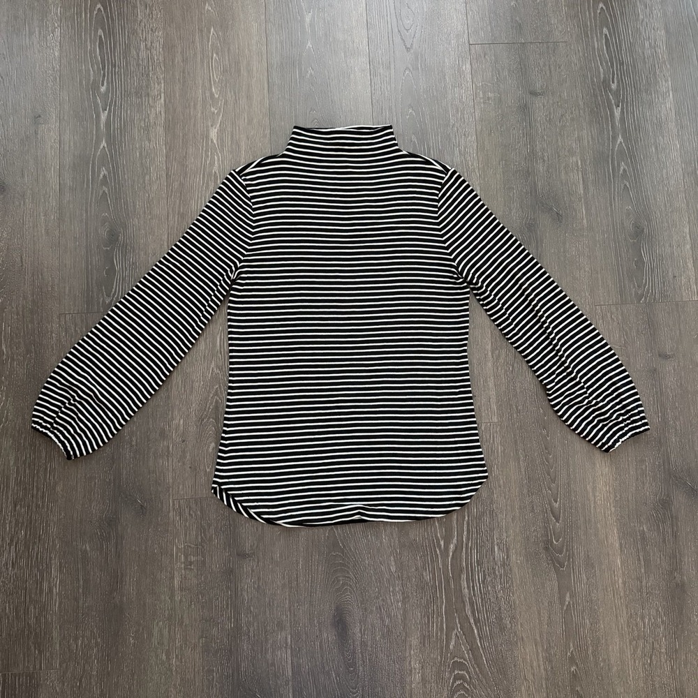 Ann Taylor NWT Mock Neck Sweater Striped Puff Sleeve Top Medium Career Office